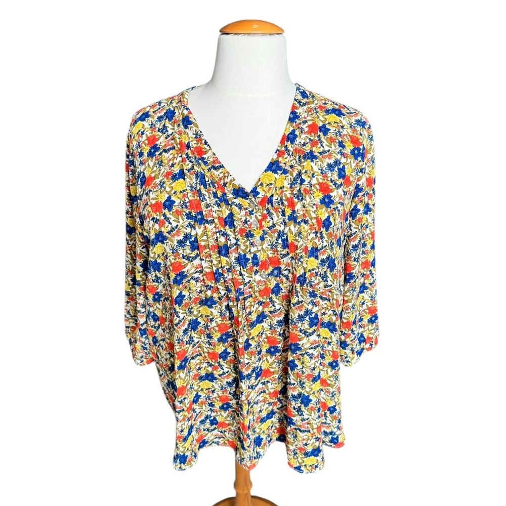 Rose + Olive Floral Boho Tunic Top 2X Cottagecore Romantic Peasant Blouse S11
